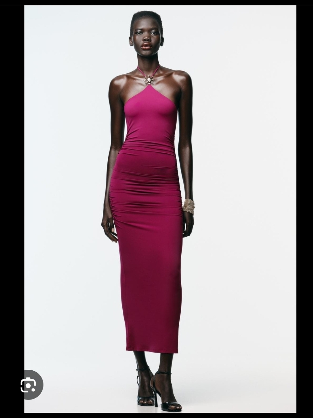 ZARA Sleeveless Halter Bodycon Midi Dress in Magenta